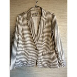 Calvin Klein white/tan striped blazer  Single Gold Button 2 Front Pockets Sz 14w
